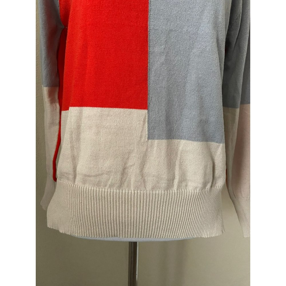 Women's Tan/Gray/Red Color Block Long Sleeve Knit Shirt - Picture 3 of 11